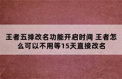 王者五排改名功能开启时间 王者怎么可以不用等15天直接改名